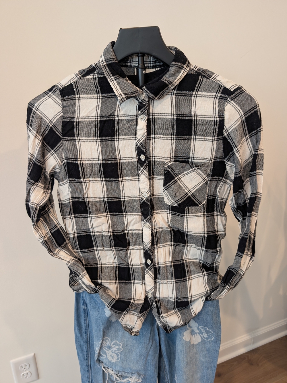 Wonder Nation Girls XL Flannel Plaid Button-Up Shirt Long Sleeve Pockets